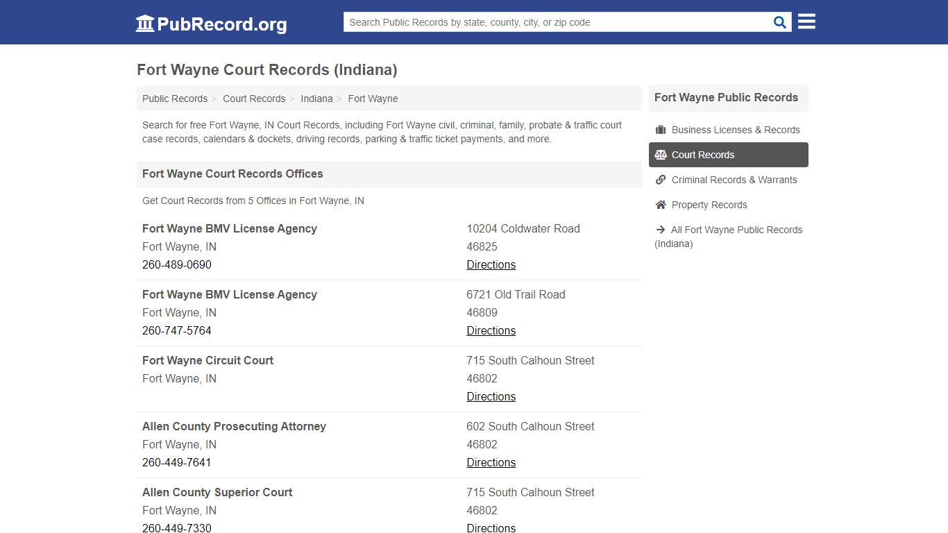 Fort Wayne Court Records (Indiana) - Free Public Records Search